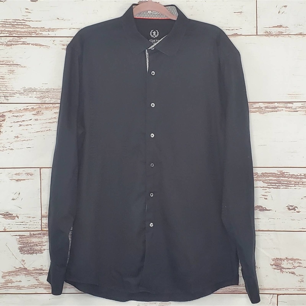Bugatchi Uomo Black Textured Button Up Shirt Xl - image 2